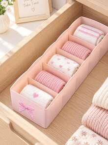 5 Grid Sock Storage Box With Bow,Plastic Drawer Organizer,Stackable Underwear Organizer Box,Desktop Cosmetic Organizer,Compartmentalized Storage Box,Multifunctional For Home Wardrobe Bathroom Desktop Storage,Wardrobe Organization,Housewarming Gift - Multicolor - View 9