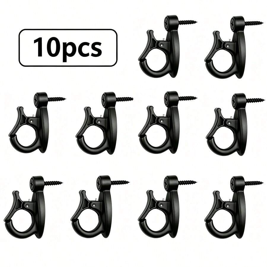10pcs String Light Hooks, Light Hooks, String Light Hooks, Screw Hooks For Hanging String Lights And Wires, Plants, Wind Chimes, Plastic, Black, Wall, Outdoor Light Hooks, Screw Hooks For Hanging String Lights