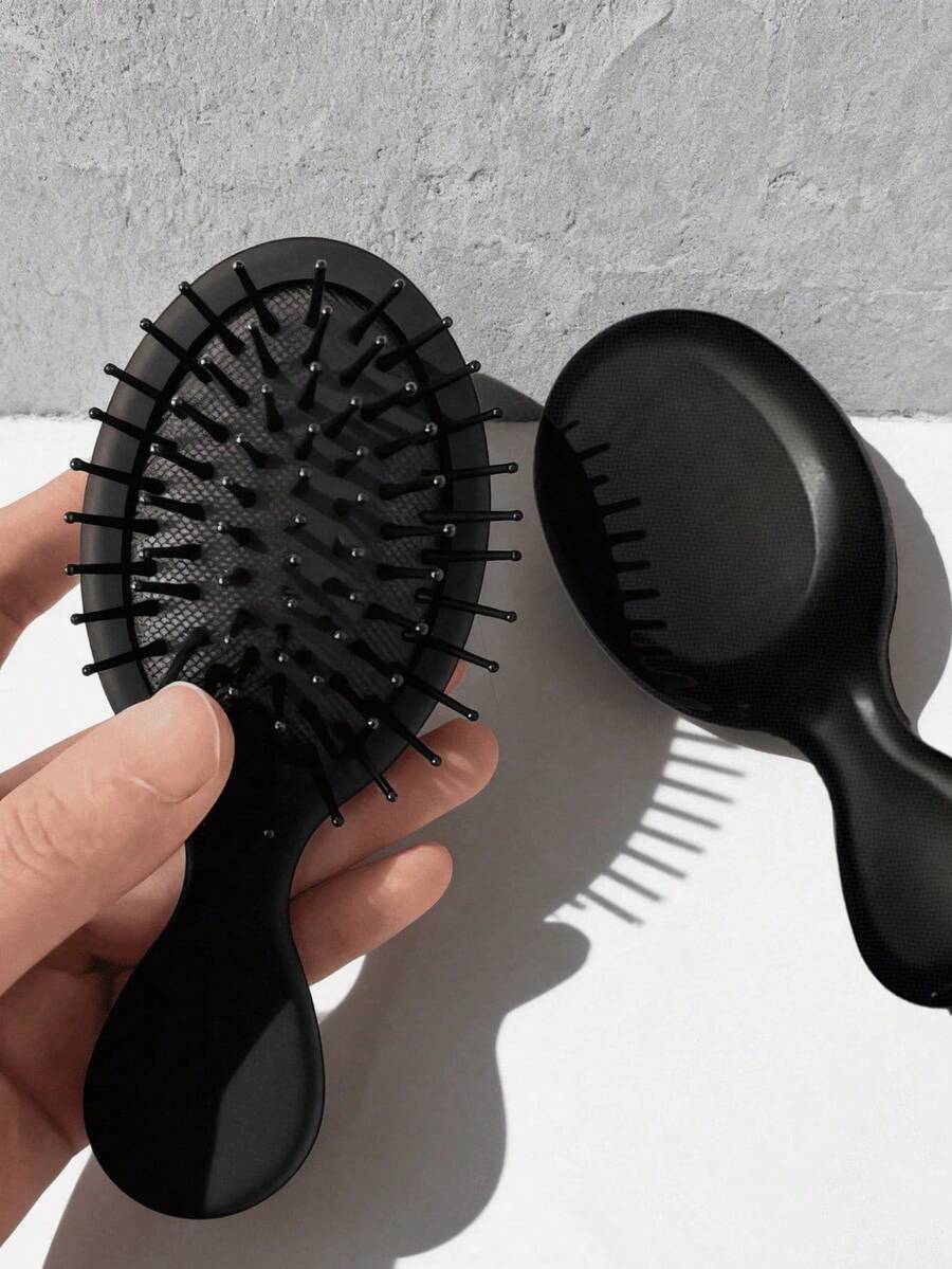 2pcs/1pc Black Pneumatic Hair Brush, Fine Nylon Bristles With Ball Tips, Elastic Base, Suitable For Scalp Massage, Effectively Reduces Frizz And Enhances Hair Volume, Minimalist Design, High-End Professional Hair Care Tool, Unisex, Suitable For Daily Use In Summer