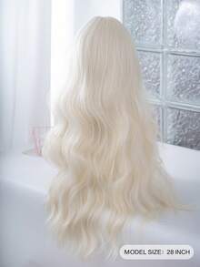 alicegarden 28-Inch Long Synthetic Wig Featuring A Natural Wavy Style In A A Stunning Champagne. Designed With Bangs , This False Hairpiece Is Perfect For Ms Daily Party Cosplay Use, Offering A Natural And Natural Durable Wig Gift For Ladies. - Champagne - View 3