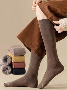 chuanwa(2) 1 Pair Women's Fashion Autumn/Winter Solid Color Thickened Warm Elastic Slim Fit Mid-Calf Socks - Multicolor - View 3