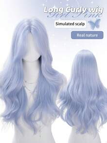 alicegarden 28-Inch Long Synthetic Wig Featuring A Natural Wavy Style In A A Stunning Dusty Blue. Middle Part Design , This False Hairpiece Is Perfect For Ms Daily Party Cosplay Use, Offering A Natural And Natural Durable Wig Gift For Ladies. - Dusty Blue - View 1