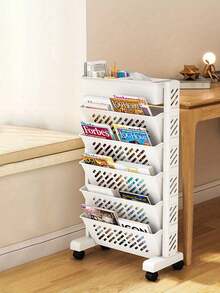 1pc Movable Classroom Desk Side Bookshelf, Multi-Purpose Wall Mounted Book Storage Rack, Hanging Desk Side Trolley Cart With Wheels, Space Saving Organizer For Student Home Office Dorm Bedroom, Portable Utility Cart, Sturdy Easy Assembly - White - View 6