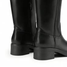Women's Knee-High Boots, Comfortable Chunky Block Heel Pointed Toe Pull On Side Zipper Suede Slouch Riding Boots - Black - View 9