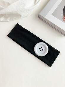 1pc Y2K Sweet Cool Style Colorful Large Button Wide Elastic Headband, Multi-Color Solid Fabric Hair Band, Sweet Cool Girl Street Style Personalized Fashion Versatile Hair Tie - Multicolor - View 13