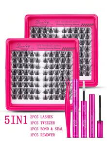 Desliy 5 In 1 Lash Clusters Kit Includes 2pcs Lashes 1pc Tweezer 1pc Bond & Seal 1pc Remover Mixed Styles Beginner-Friendly DIY At Home For Wedding/Daily/Travel/Gift Lash Clusters Individual Lashes False Eyelashes - Rose Red - View 20