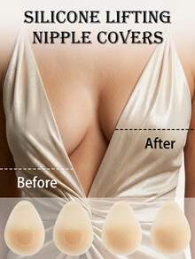 1pair Teardrop Silicone Nipple Covers - Seamless Reusable Adhesive Breast Pads Suitable For Strapless And Backless Outfits, Invisible Under Clothes - Multicolor - View 1