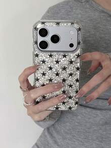 1PC Shiny Silver Rhinestone Black Star Phone Case, Ins Style Premium Transparent Soft Shell Full Coverage Lens Protection Anti-Drop, Compatible With Apple 17Pro/17/17ProMax/16/16Pro/16Plus/16ProMax/15ProMax/13/14/12/Phone Protective Cover - Silver Black - View 2