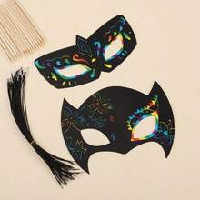 Scratch Art Hero Masks With Elastic Band And Wooden Stylus - Perfect For DIY Crafts, Costume Parties, Carnival, Christmas And Thanksgiving Decorations (6 Masks + 6 Bags + 6 Bamboo Sticks) - Multicolor - View 2
