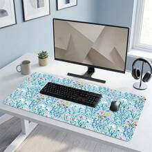 Blue Floral Pattern Gaming Mouse Pad, Non-Slip Rubber Desk Mat, Smooth Gliding Surface, Suitable For PC Laptop Office Home, Natural Abstract Art Decor, Back To School Supplies - A - View 1