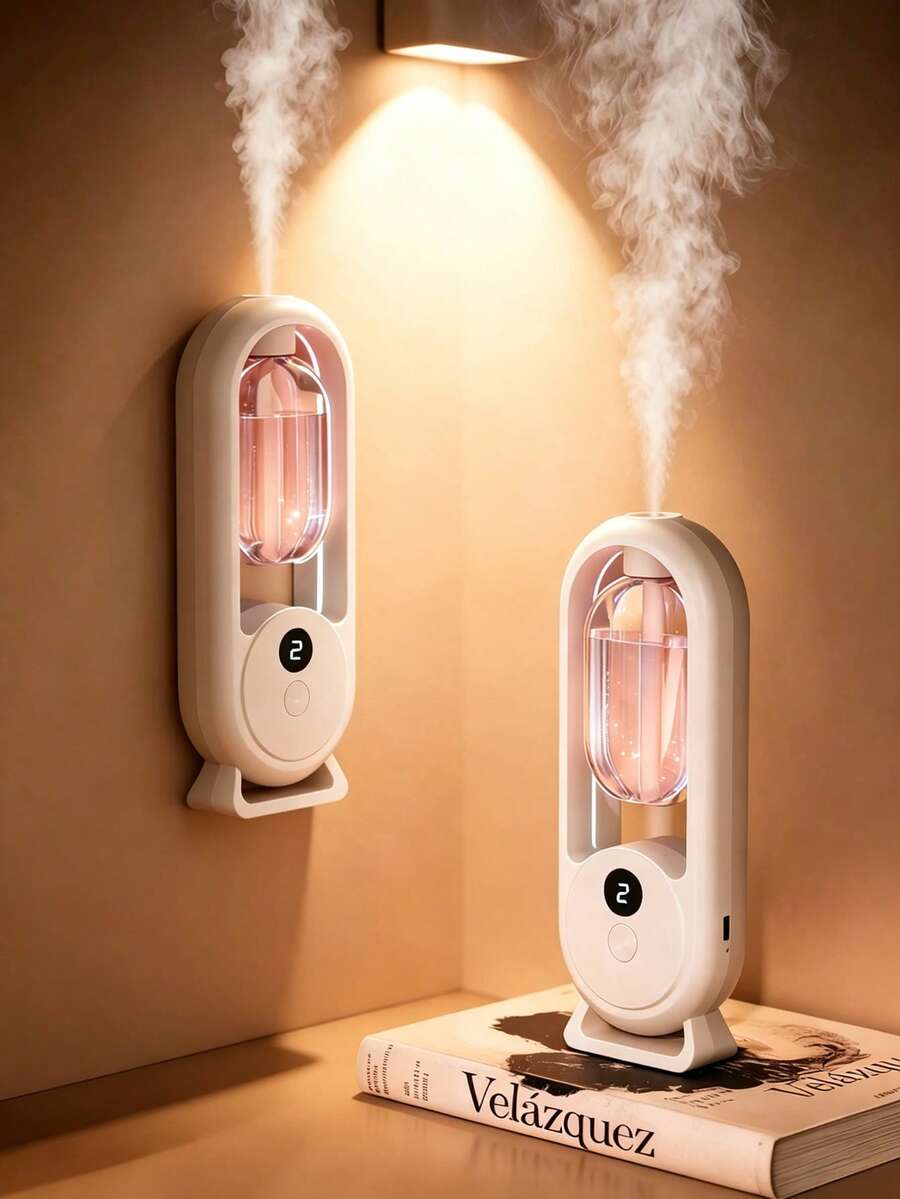 1pc Minimalist Design Automatic White Aromatherapy Diffuser, Electric Air Mist Sprayer, Quiet Mist, USB Rechargeable, With LED Ambient Light, Suitable For Bedroom, Living Room, Office, Large Room, Pet Bed, 5 Working Modes And 8 Basic Essential Oils To Choose From - White - View 1