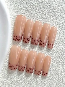 10片裝秋季極簡辣妹風手工穿戴甲，Polygel美甲套組，豹紋粉色指甲油，清新氛圍，3種尺寸可選，杏仁/鴨嘴/棺材形，適合派對、跳舞、日常佩戴（手工細節可能有所不同） - 彩色 - 查看 4