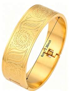 Camhanno Gold Vintage Carved Stainless Steel Hinge Bracelet, Stackable, Women's Daily Party Jewelry Gift - Multicolor - View 6