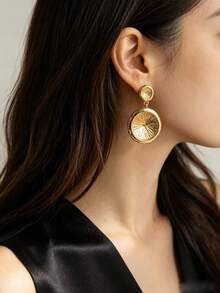 1 Pair Fashion Vintage Luxury Round Hammered Texture Premium Daily Versatile Personalized Earrings - Yellow Gold - View 1