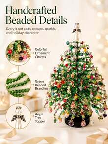 Beaded Christmas Tree Set, Handmade Beaded Craft Decoration Kit, Includes Colorful Beads, Hanging Ornaments, Tree Top Decor And Base, Suitable For Desktop Holiday Display, Winter Home Decor, Christmas Party Decoration, Creative Handmade Gift - A - View 3