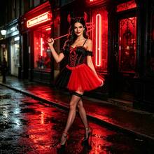 Halloween Devil Costume Set, Includes Black & Red Tulle Tutu Skirt + Horn Headband + Trident, Suitable For Halloween Carnival Party, Stage Performance, Costume Party Accessories - Multicolor - View 5