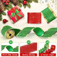 Classic Christmas Sequin Metallic Ribbon, 1.5 Inch Wide Durable Multi-Purpose Holiday Craft Ribbon, Christmas Holiday Decoration, Christmas Tree Decoration, Gift Wrapping And Christmas Bow Wreath Making, Handmade DIY Sewing Supplies (15 Yards) - Multicolor - View 5