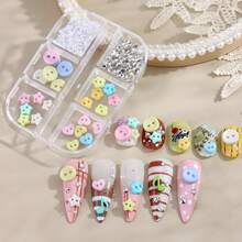 1 Set Y2K Colorful Button Nail Art Decorations, Cute 3D Star Heart Flower Winter Holiday Nail Decor, Colorful Candy Color Nail Rhinestones, Includes Storage Box And Tweezers, Suitable For Nail Art DIY - Multicolor - View 5