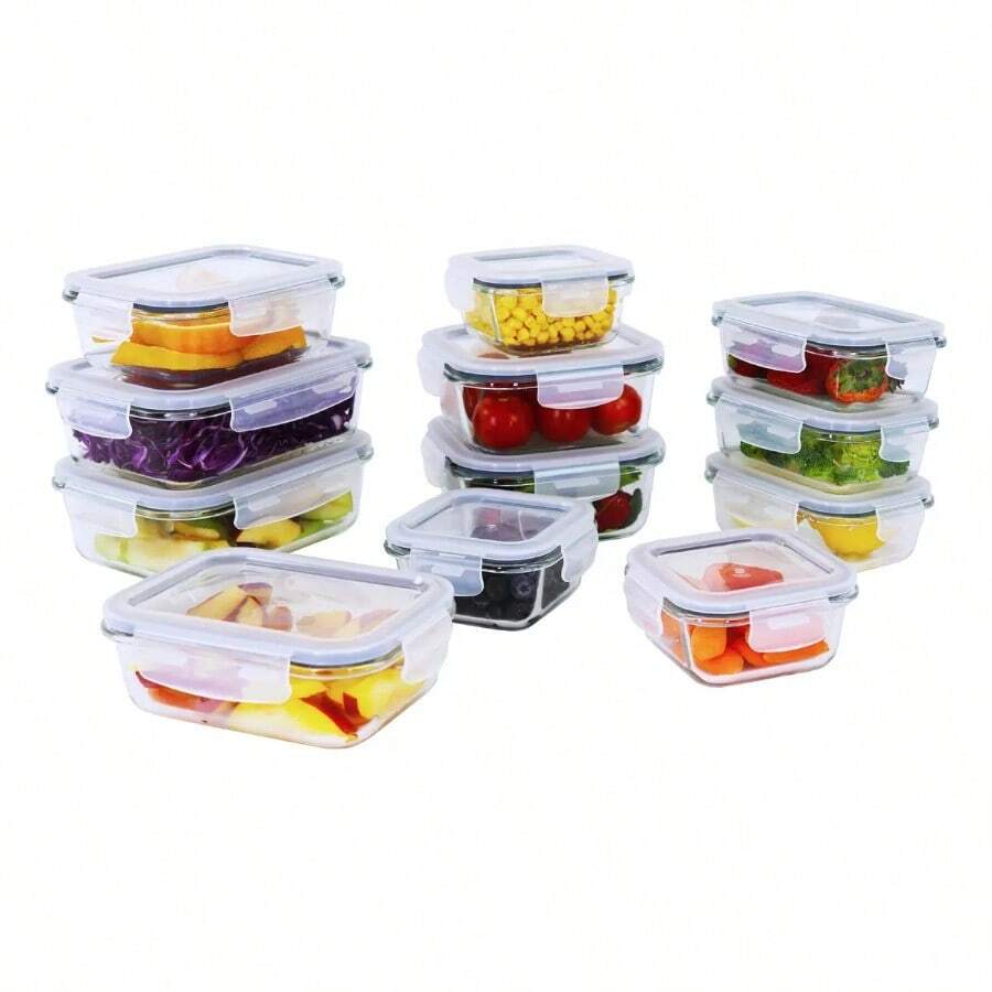 Juego de 12 Recipientes Herméticos de Vidrio con Tapa, 24 Piezas, Contenedores para Alimentos y Almacenamiento de Cocina - Ver 1