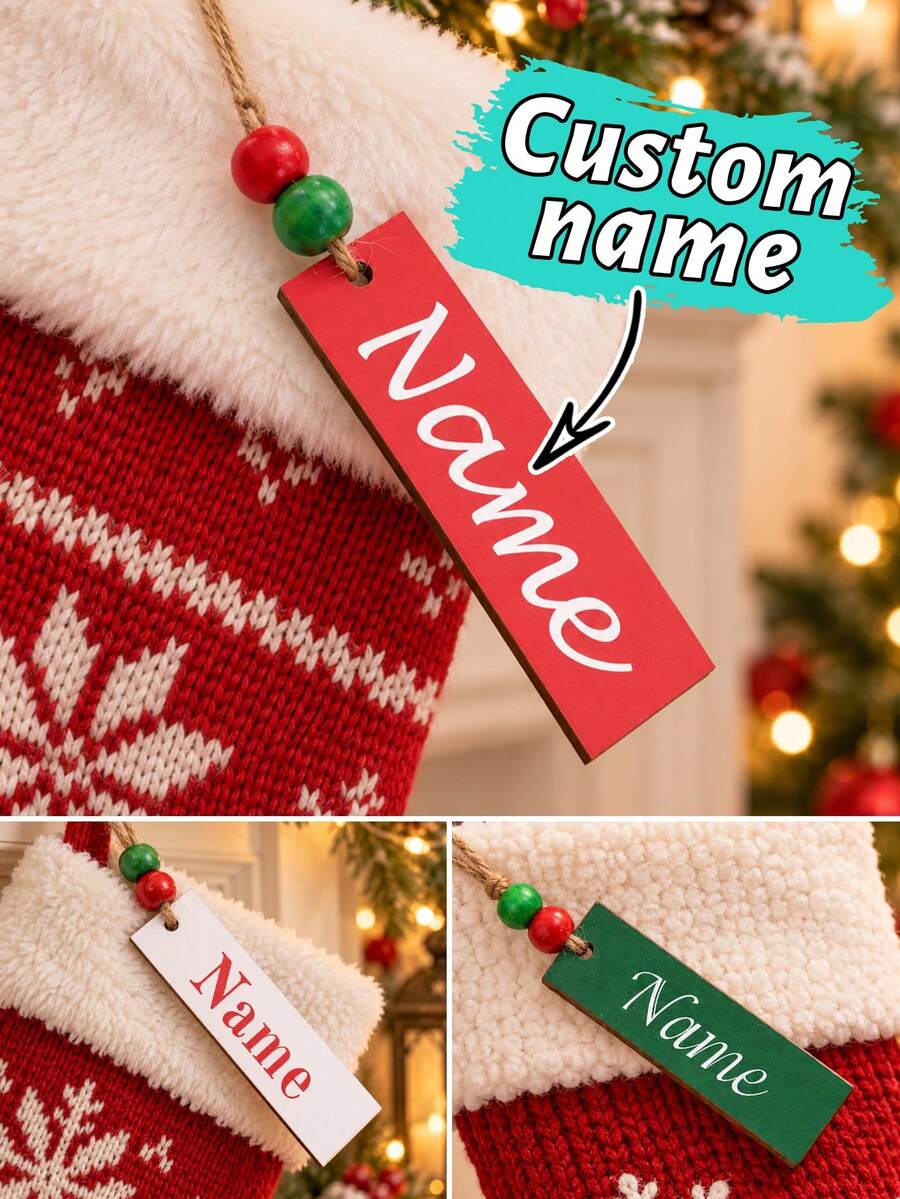 Label Kaos Kaki Natal Manik-Manik Merah Hijau Kustom, Dekorasi Pohon Natal Gaya Rumah Pertanian, Ornamen Natal Nama yang Dipersonalisasi, Label Kaos Kaki Perapian yang Disesuaikan, Dekorasi Pesta Liburan dengan Nama yang Dapat Disesuaikan, Hadiah Meriah untuk Keluarga dan Teman, Dekorasi Kaos Kaki Natal - MultiWarna - View 1