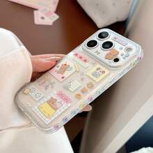 GUCADI Transparent Phone Case With Cute Pudding Bear And Blue Bear Collage Design, Suitable For Apple 17 And 18 Pro, Exquisite Design With Transparent Material And Heart Pattern On The Sides, Also Suitable For 15 And 16, Cute And Girly, Creative Design With Geometric Shapes And Cartoon Style, Unique Appearance With Strong Style - Clear - View 10