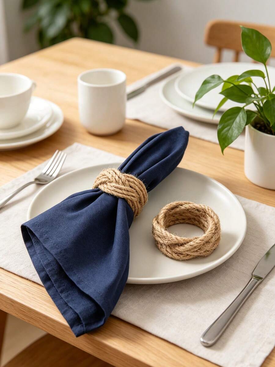 1/2/4/6pcs Macrame Napkin Rings, Boho Natural Material Napkin Holders, Rustic Farmhouse Style Napkin Rings - Camel - View 1