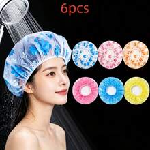 6pcs/14pcs Polka Dot Pattern Shower Caps, Plastic Reusable Elastic Shower Caps, 1pc Per Color/Random Color Assortment, Suitable For Women Spa Salon, Bathroom Cleaning Supplies - Multicolor - View 2