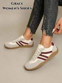 2026 Women's Lightweight Comfortable Beige Slip-On Shoes For Sports/Outdoor/Running/Casual - Burgundy - View 3