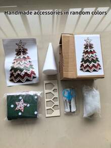 1pc Christmas Tree Fabric Patchwork DIY Kit, Layered Patchwork Desktop Holiday Tree Making Tool Set, Rustic Style Christmas Tabletop Decor, Handmade Material Creative Christmas Gift - Christmas Tree - View 17