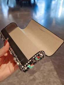 1pc Hard Shell Eyewear Storage Box, Luxury Shiny Artificial Rhinestone Cosmetic Makeup Brush Lipstick Organizer, Travel Portable Fashion Glasses Myopia Glasses Protective Case, Creative Gift - Multicolor - View 6