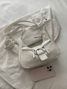 Niche Design Chain 2026 New Women's Bag Fashion Gothic Style Rivet Underarm Bag Handbag Shoulder Bag Solid Color Studded Chain Shoulder Bag - White - View 9