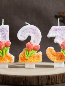 1pc Birthday Candle Number 0-9 Tulip Decoration, Suitable For Girls' Birthday Cake Decoration, Holiday Party, Children's First Birthday, Cake Shop, Dessert Shop, Photography Props - Orange - View 2