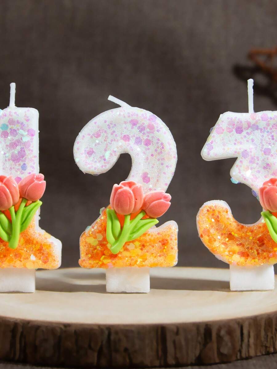 1pc Birthday Candle Number 0-9 Tulip Decoration, Suitable For Girls' Birthday Cake Decoration, Holiday Party, Children's First Birthday, Cake Shop, Dessert Shop, Photography Props