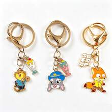 Disney 3pcs Cartoon Animal Enamel Keychains, Judy Hopps & Nick Wilde Fox Rabbit Metal Key Rings Bag Charms Gift - W - View 12