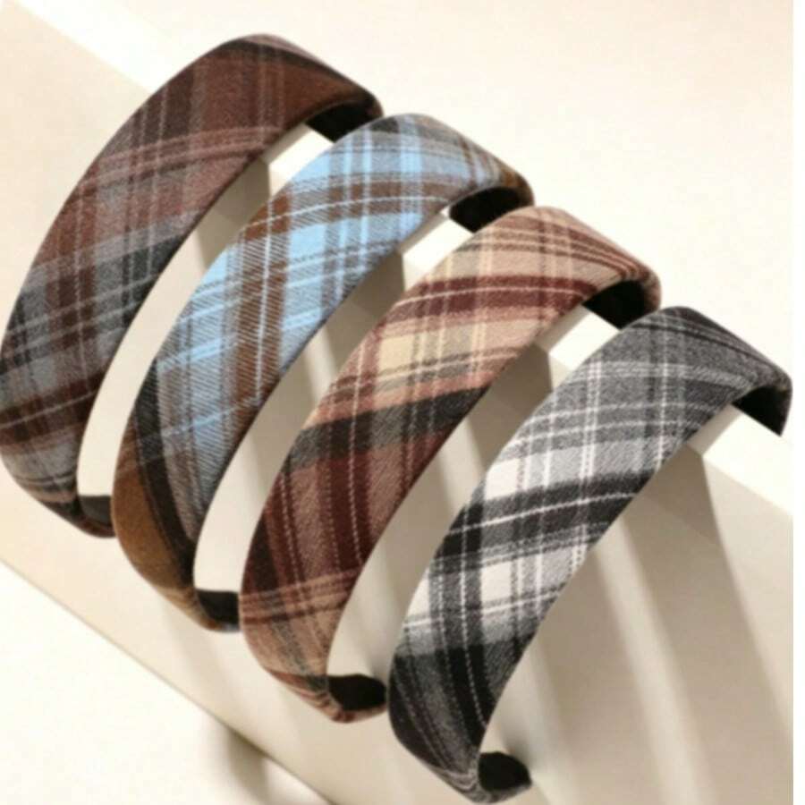 1pc New Vintage Plaid Women's High-Top Headband, Face-Flattering Slimming Design, Versatile Hair Accessory Suitable For Daily Wear, Commuting, Dating, And Gatherings - Multicolor - View 1