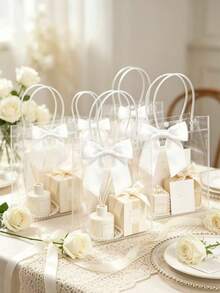 20pcs Transparent PVC Gift Bags With White Satin Ribbon, Reusable Tote Bags, Suitable For Weddings, Birthdays, Baby Showers, Bridal Showers, Graduation Parties, Bridal Showers (Waterproof) - White Butterfly Bag - View 1
