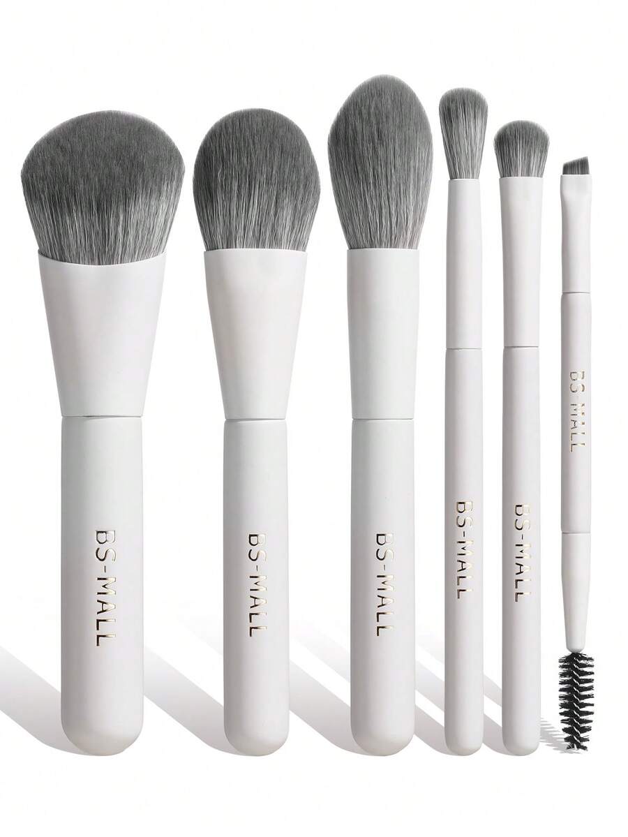 BS-MALL 6PCS Travel Makeup Brush Set Soft Velvet Synthetic Small Cosmetic Brush Complete Function Cosmetic Brushes Kit - White - View 1