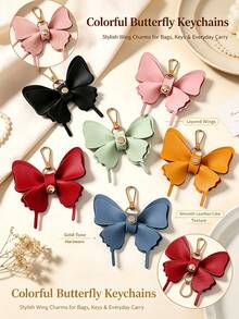 1pc Minimalist Elegant White Butterfly Design, Layered Faux Leather Wings Decoration, Gold Metal Swivel Hook, Suitable As Keychain, Bag Charm, For Daily Wear In All Seasons, Also As Holiday Gift - Multicolor - View 6