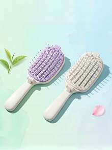 1pc Folding Ribbed Single-Sided Oval Hairbrush, Dry And Wet Dual Use, Automatic Cleaning Smoothing Hair Comb, With Scalp Massage Function - Multicolor - View 4