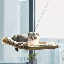 Hanging Cat Hammock With Strong Glass Suction Cups, Breathable Mesh Fabric, And Detachable, Washable Cat Bed - Khaki - View 7