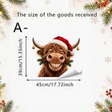 1/3pcs Cute Highland Cow With Christmas Hat Window Sticker, Double-Sided Visible PVC Static Cling Glass Decal, Suitable For Home, Store Window, Holiday Party Decoration - Multicolor - View 10