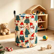 1PC Storage Basket With Cute Christmas Snowman & Christmas Tree Print, Candy Cane Gift Box Pattern, Portable Handles, Suitable For Multi-Purpose Storage Of Clothes And Sundries, Home Decor And Room Decor - Multicolor - View 5