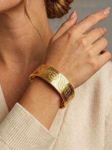 Camhanno Gold Vintage Carved Stainless Steel Hinge Bracelet, Stackable, Women's Daily Party Jewelry Gift - Multicolor - View 4