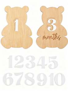 Bearly 3D Wooden Bear Number Milestone Cards, Newborn Monthly Milestone Announcement Cards, First Year Photo Props - Multicolor - View 5