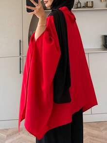 Women's Minimalist Elegant Commuter Stand Collar Pullover Top, Solid Color, Suitable For Daily Wear And Dates - Red - View 4