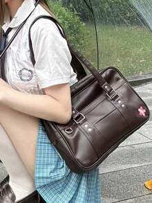 Korean Style New Pillow Handbag, Retro Shoulder Bag, Large Capacity Tote Bag For Work Commute, No Pendant Included, Pendant Is For Styling Only, Vintage - Mocha Brown - View 5
