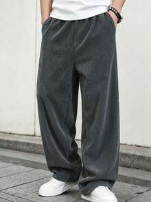 1pc Teen Boys Loose Fit Corduroy Straight Leg Casual Pants, Versatile For Autumn/Winter - Dark Grey - View 1