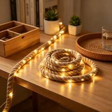 A Modern-Style Decorative String Light Featuring DIY Jute Rope Accents; Suitable For Indoor Decor And Craft Projects, As Well As For Bedrooms, Living Rooms, Gardens, Parties, Weddings, Halloween, And Christmas Celebrations. - Warm Light - View 1