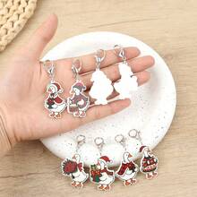 2D Flat 8pcs Acrylic Christmas Goose Keychain Set Gift, Santa Claus Costume And Red Lipstick Elements, Vintage Holiday Cartoon Style Decoration, Suitable For Backpack, Christmas Tree And Car Decoration, Fun Birthday Christmas Holiday Gift - Multicolor - View 8