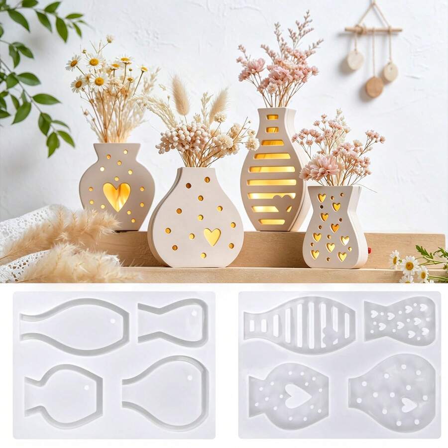 2pcs 4-Cavity Mini Vase Silicone Mold, Resin Casting Mold, Suitable For Plaster, Resin, Micro-Cement And Other Handicraft DIY Projects, Used For Making Small Flower Pots, Flower Holders And Home Decor - Mold - View 1